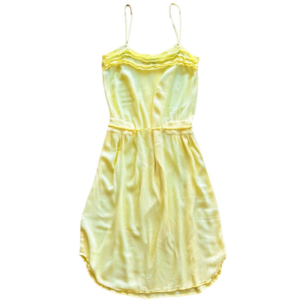 Ghost London Pale Yellow Slip Dress | Size Small | Ruffle + Drawstring - Picture 2 of 14